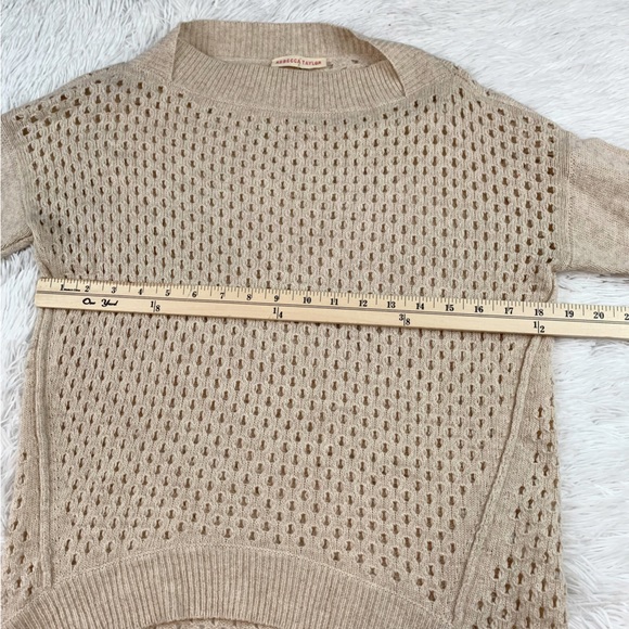 Rebecca Taylor long sleeve mock neck open knit wool blend sweater in beige - Picture 2 of 8